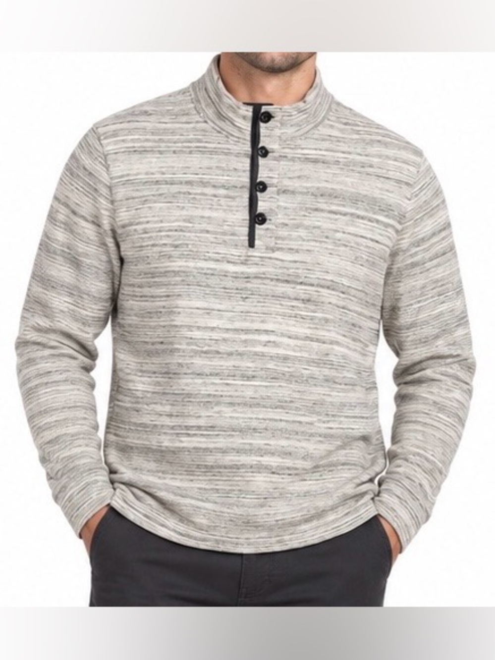 Relwen Loop Back Mock Pullover Gray Twist Size L